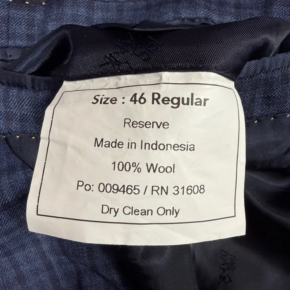 Jos A Bank Reserve Sport Coat Plaid Mens 46 Regular Navy Blue 100% Wool EUC